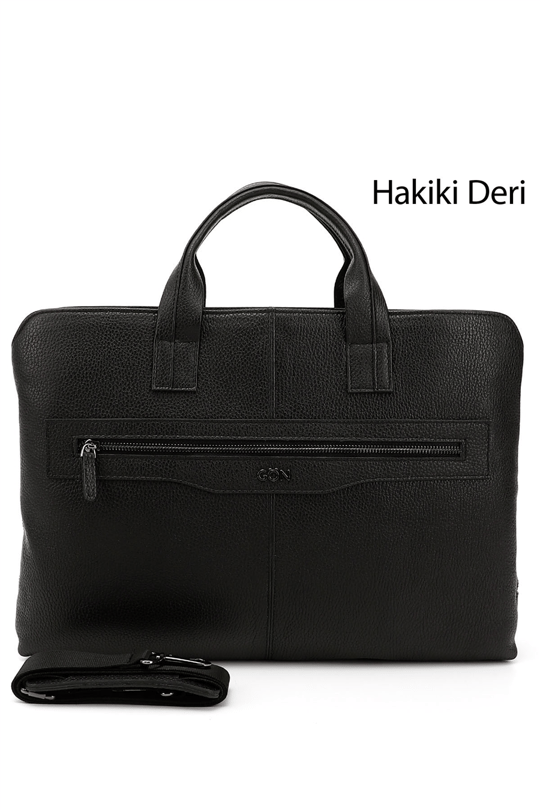 Unisex Black Genuine Leather Notebook and Document Bag