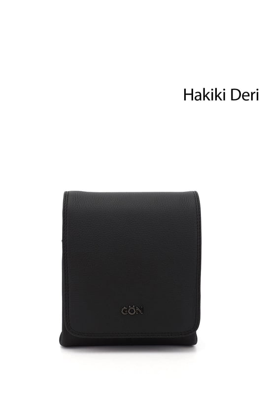 Unisex Siyah Uzun Askılı Hakiki Deri Evrak Omuz Çantası