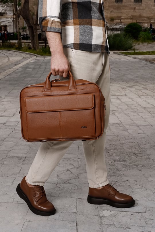 Unisex Taba Uzun Askılı Laptop ve Evrak Çantası