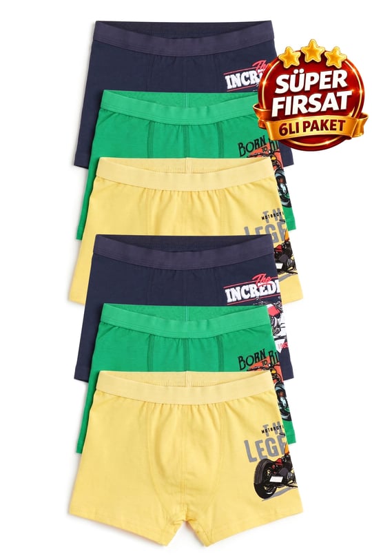 Öts Erkek Çocuk 6lı Pamuklu Boxer Baskılı Ergonomik Tasarım (C200-6)