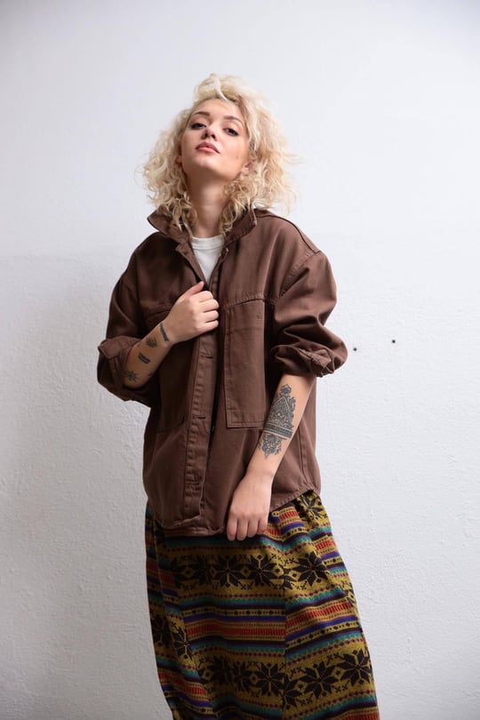 Kahverengi Büyük Cepli Oversize Kot Ceket - Şaman Butik - Bohem Giyim ve  Aksesuar | Kadın & Erkek