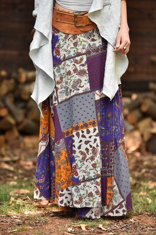 Gray Pattern Wraped Long Skirt - Şaman Butik | Boho Fashion