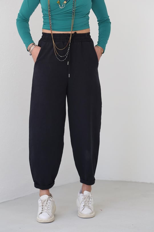 Siyah Beli Lastikli Kışlık Keten Pantolon - Şaman Butik - Bohem Giyim ve  Aksesuar | Kadın & Erkek