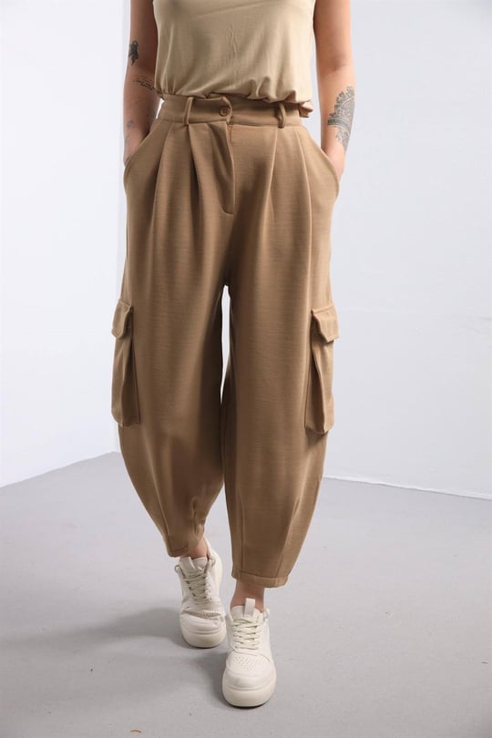 Boho Shirred Waist Drop Crotch Brown Patterned Harem Pants – Los