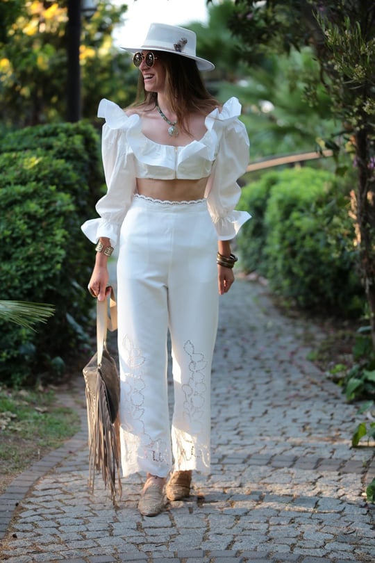 Beyaz Dantelli Pantolon Crop Takım - Şaman Butik - Bohem Giyim ve Aksesuar  | Kadın & Erkek