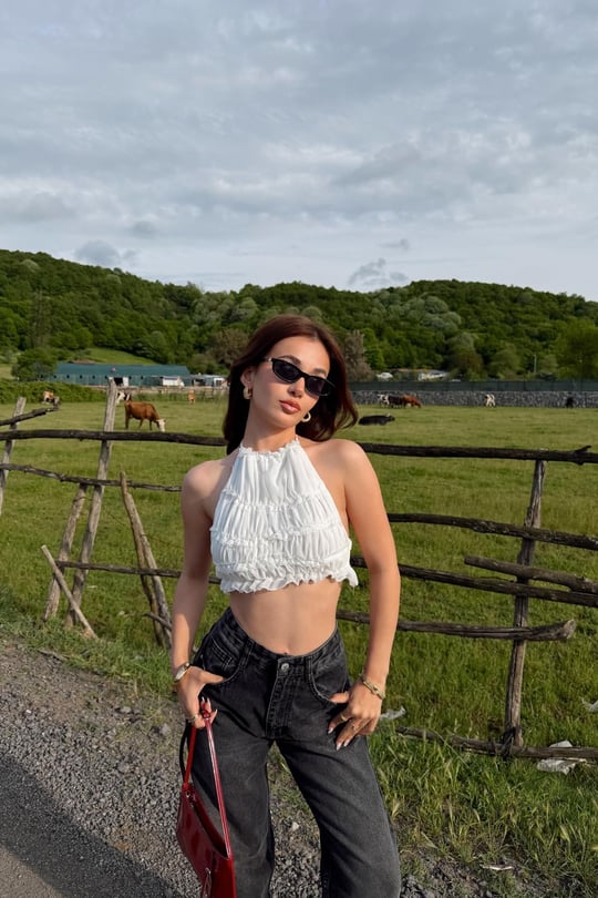 Sırt Dekolteli Straplez Crop Beyaz