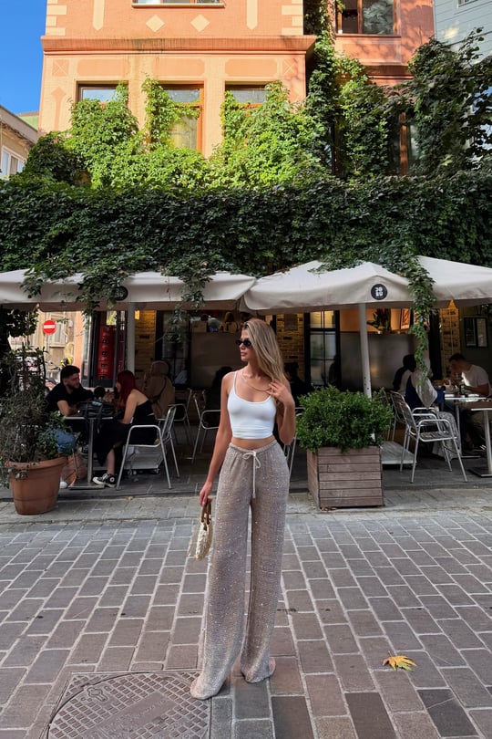 Pullu Pallazo Pantolon Taş Pantolon