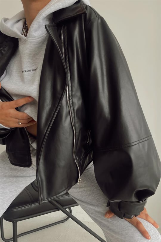 Balon Kollu Deri Biker Ceket - My Love Butik | Modadaki Göz Alıcı Şıklık