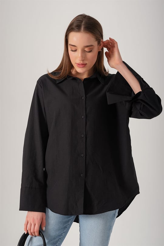 Kadın Geniş Manşetli Gömlek Siyah - MyLove Butik