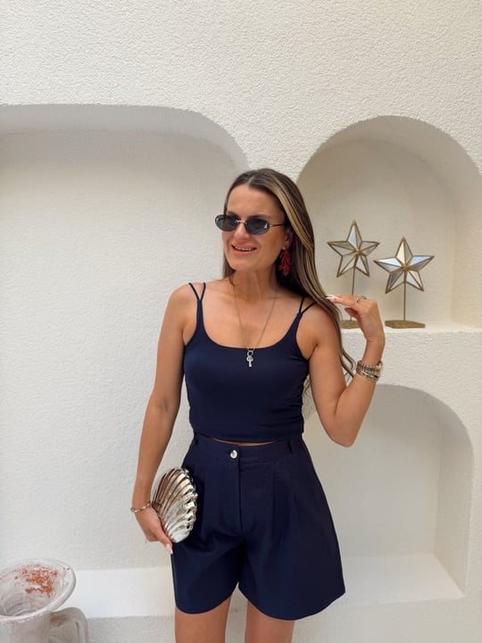 Nişantaşı Butik BALENLİ SPAGETTİ ÇİFT ASKI BASİC LACİVERT