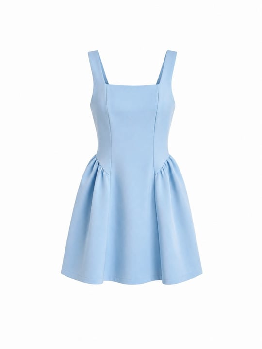 Nişantaşı Butik BEL DETAY KARE YAKA ELBİSE BEBE MAVİ