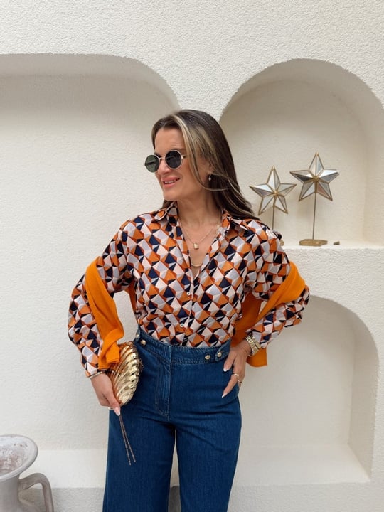 Nişantaşı Butik RENK DESENLİ PAMUK SATEN GÖMLEK