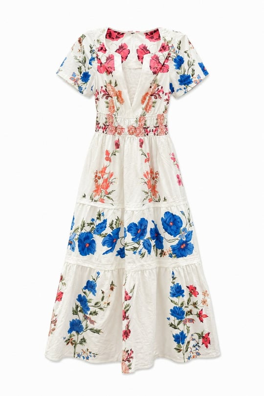 Nişantaşı Butik V YAKA KOL DETAY FLORAL ELBİSE