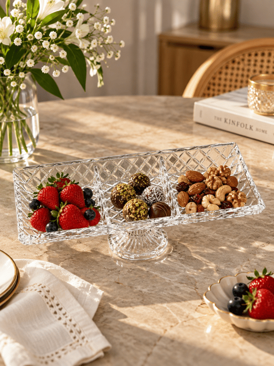  Cam Ayaklı Bölmeli Sunum Tabağı - 40 cm 
