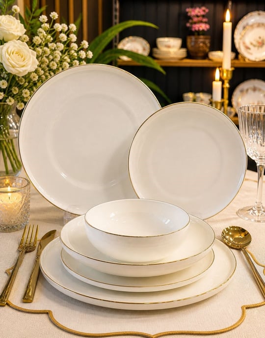  24 Parça 6 Kişilik Porselen Slender Lace Lüks Yemek Takımı Gold