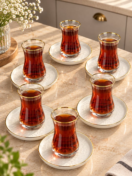 12 Parça 6 Kişilik İstinye Serisi Çay Takımı Gold 