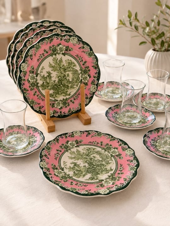 18 Parça 6 Kişilik Venora Pink Pasta Çay Saati Seti