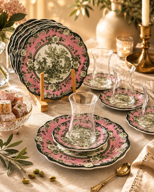18 Parça 6 Kişilik Venora Pink Pasta Çay Saati Seti