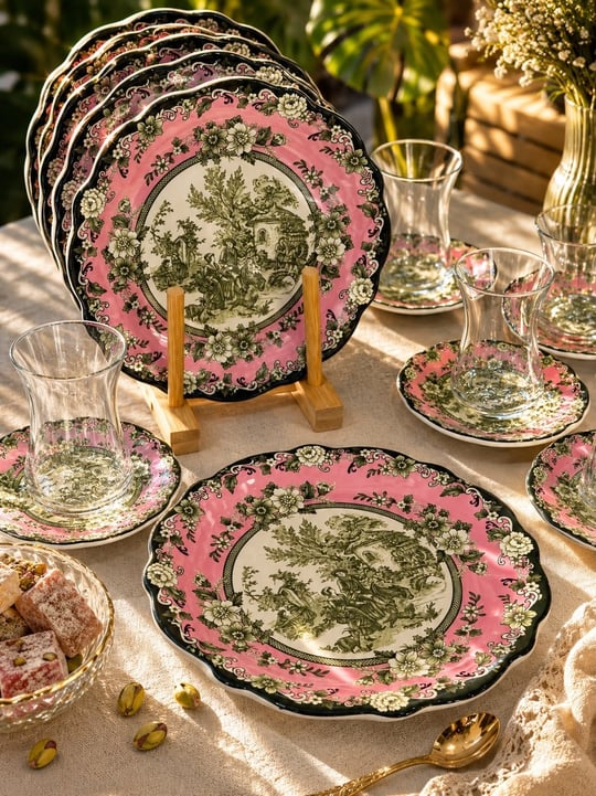 18 Parça 6 Kişilik Venora Pink Pasta Çay Saati Seti