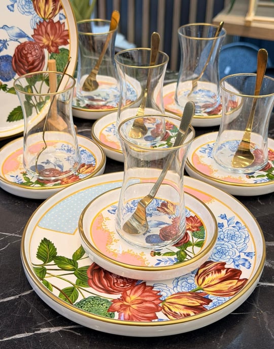 18 Parça Grand Flower Pasta Çay Takımı Seti