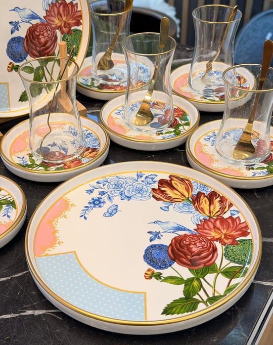 18 Parça Grand Flower Pasta Çay Takımı Seti