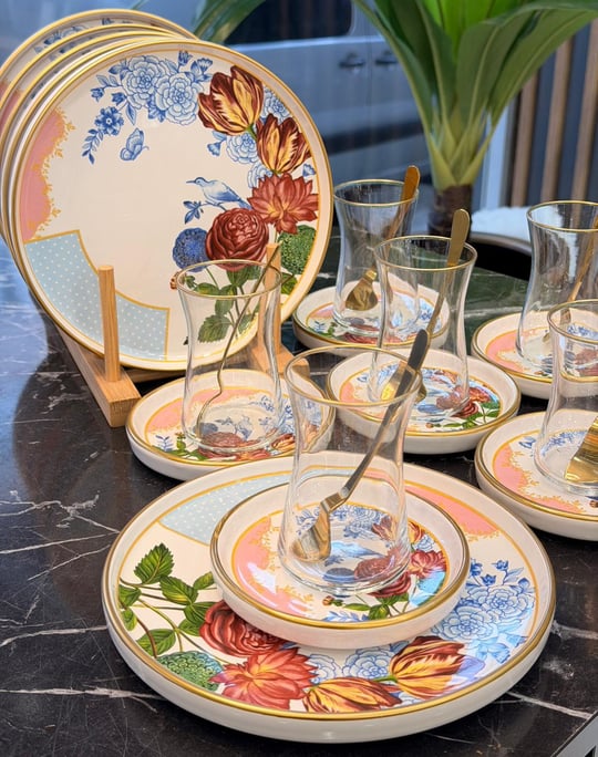 18 Parça Grand Flower Pasta Çay Takımı Seti