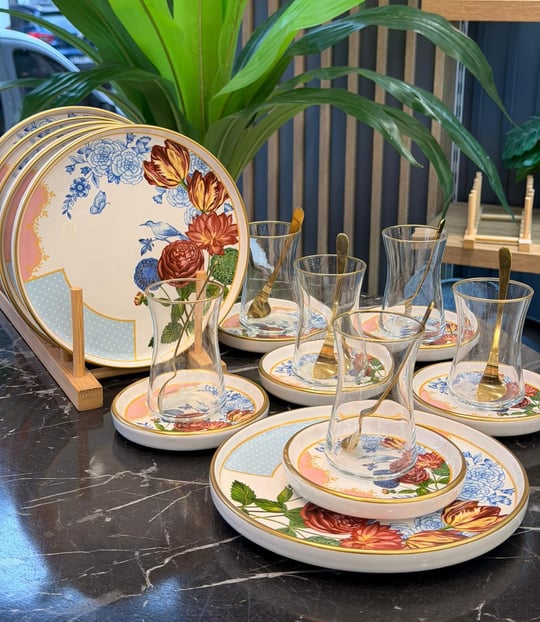 18 Parça Grand Flower Pasta Çay Takımı Seti