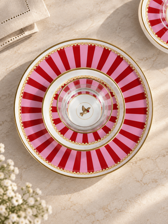 18 Parça Modern Piano Bird Pasta Çay Saati Seti - Pink