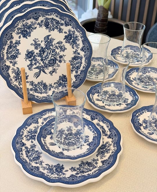 18 Parça Vintage Blue Pasta Çay Takımı Seti