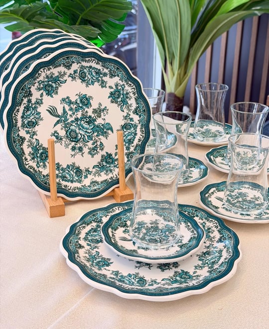 18 Parça Vintage Green Pasta Çay Takımı Seti