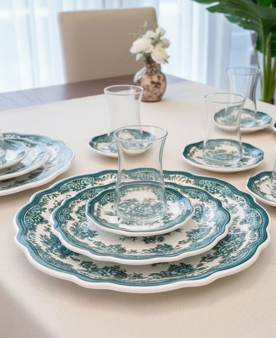 18 Parça Vintage Green Pasta Çay Takımı Seti