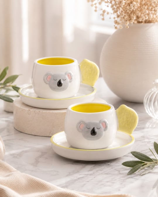 2 Kişilik Koala Porselen Kahve Fincanı Takımı 90 ml I Onedekor