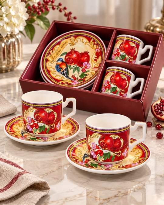 2 Kişilik Nar Rosso Kahve Fincanı
