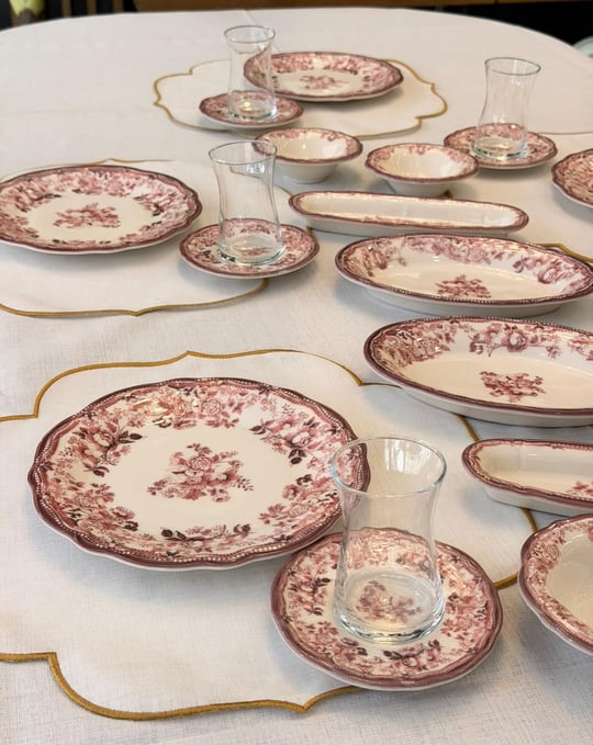 20 Parça Porselen Kahvaltı Takımı Maroon