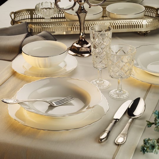 24 Parça 6 Kişilik Porselen Yemek Takımı Elegant Gümüş