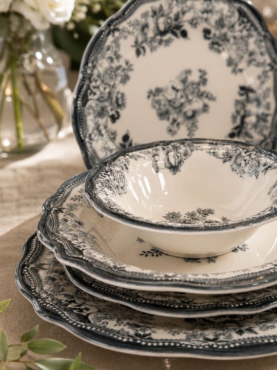 24 Parça 6 Kişilik Porselen Yemek takımı Velour Antrasit