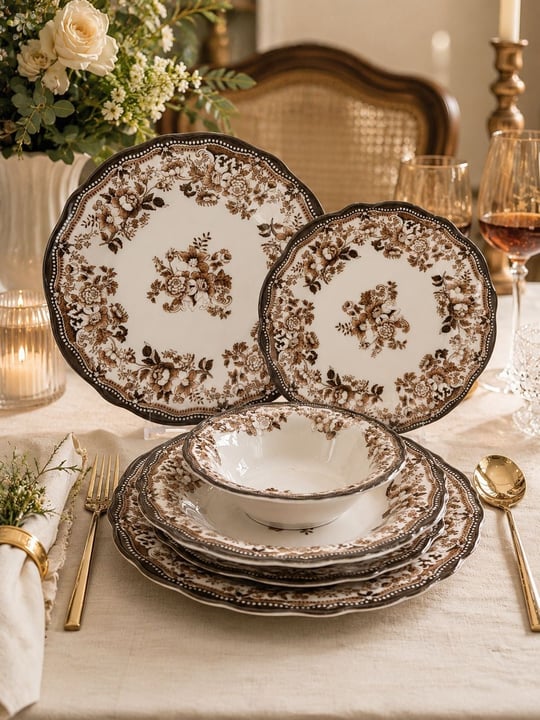 24 Parça 6 Kişilik Porselen Yemek takımı Velour Brown