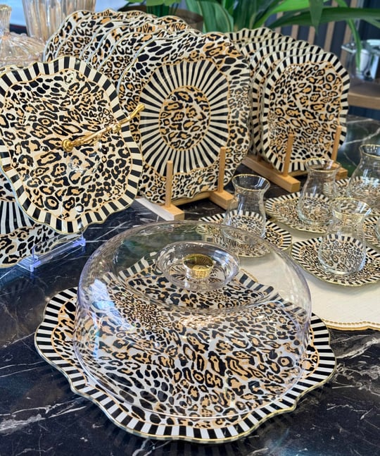28 Parça Solid Leopard Altın Yaldızlı 6 Kişilik Pasta Çay Servis İkram Takımı