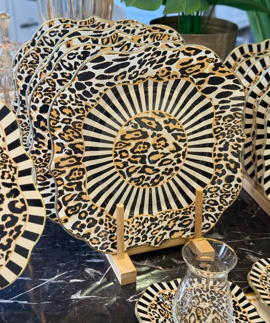 28 Parça Solid Leopard Altın Yaldızlı 6 Kişilik Pasta Çay Servis İkram Takımı