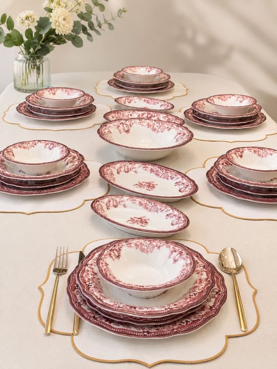 29 Parça 6 Kişilik Porselen Yemek Takımı Velour Maroon