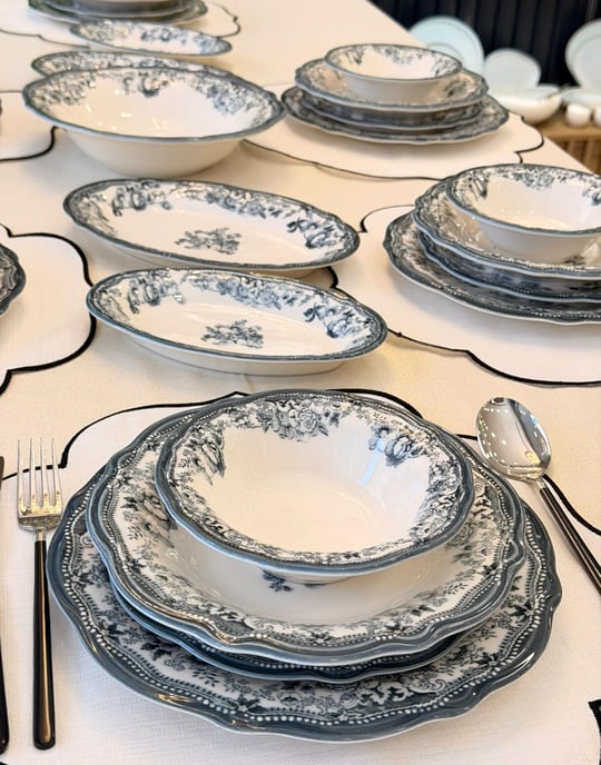 29 Parça 6 Kişilik Porselen Yemek Takımı Velour Antrasit
