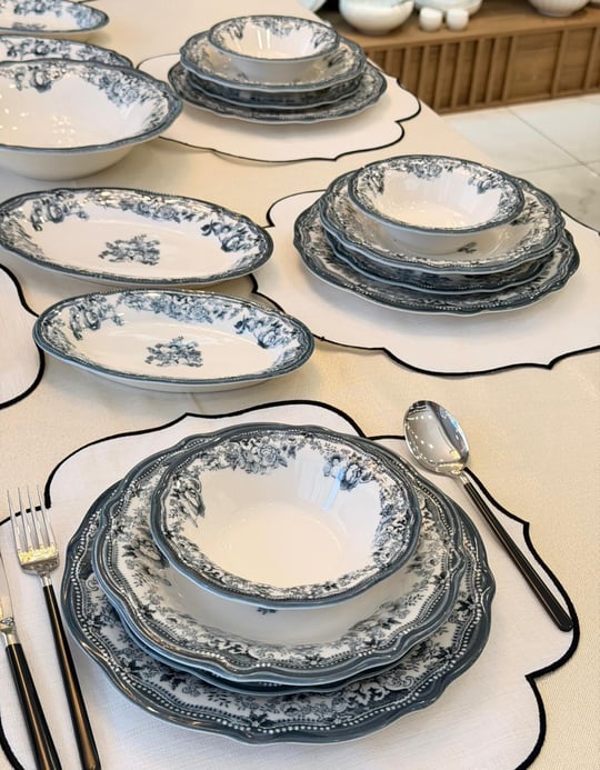 29 Parça 6 Kişilik Porselen Yemek Takımı Velour Antrasit