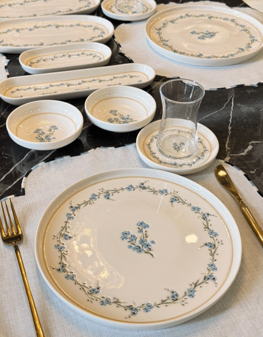 29 Parça Fleur Blue Porselen Kahvaltı Takımı 
