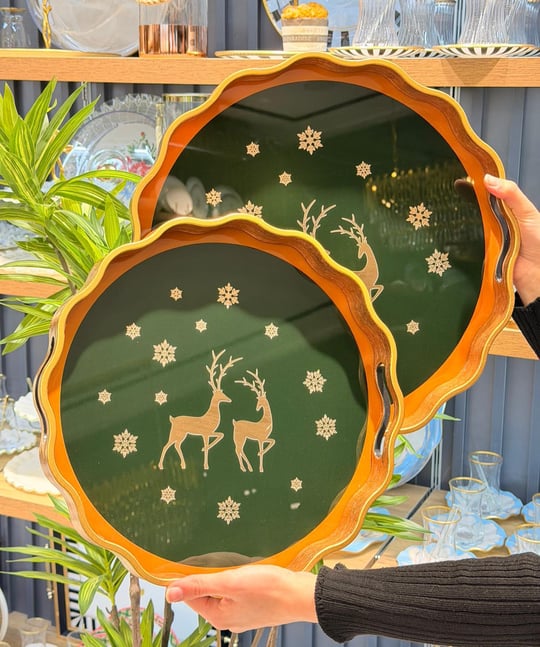 2li Deer Green Papatya Lüks Tepsi