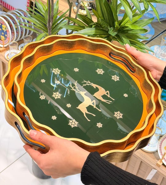 2li Deer Green Papatya Lüks Tepsi