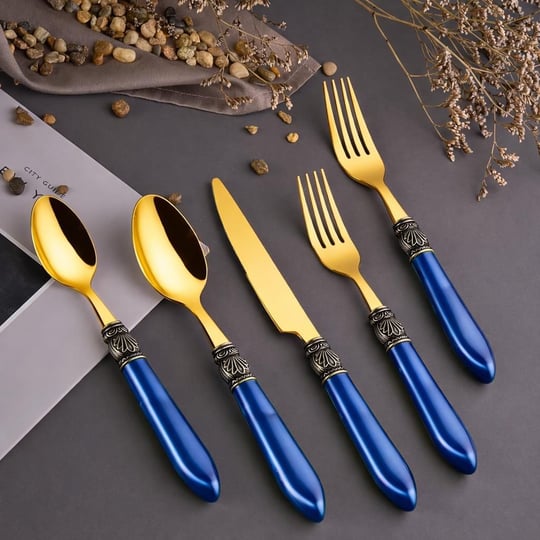 30 Parça Minerva Çatal Kaşık Bıçak Seti Mavi Gold
