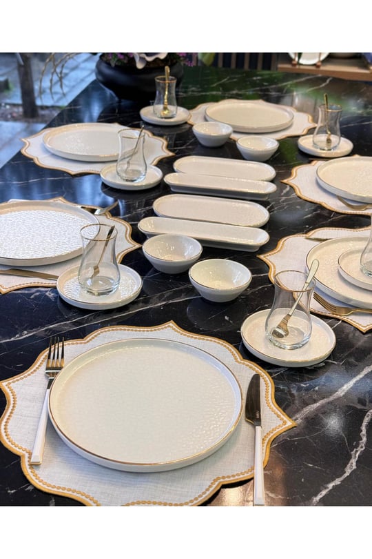 32 Parça Modern Krem Gold Kahvaltı Takımı