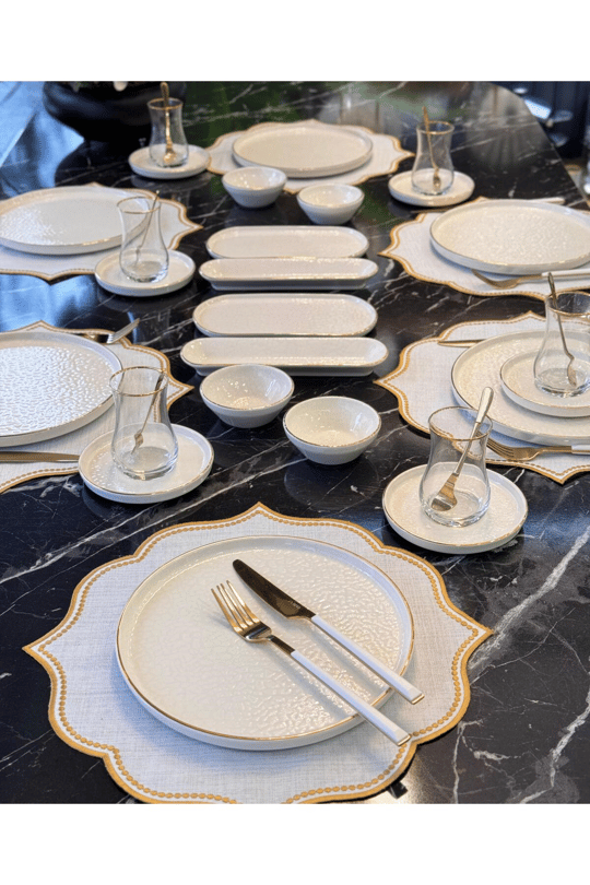 32 Parça Modern Krem Gold Kahvaltı Takımı