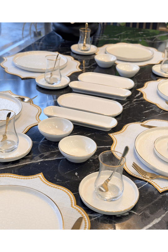 32 Parça Modern Krem Gold Kahvaltı Takımı