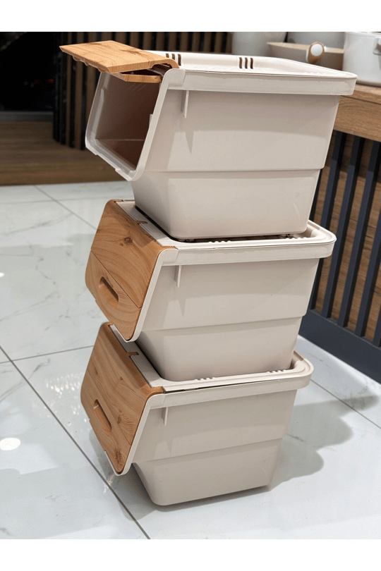 3lü Patateslik Soğanlık Sepeti Krem-Bambu
